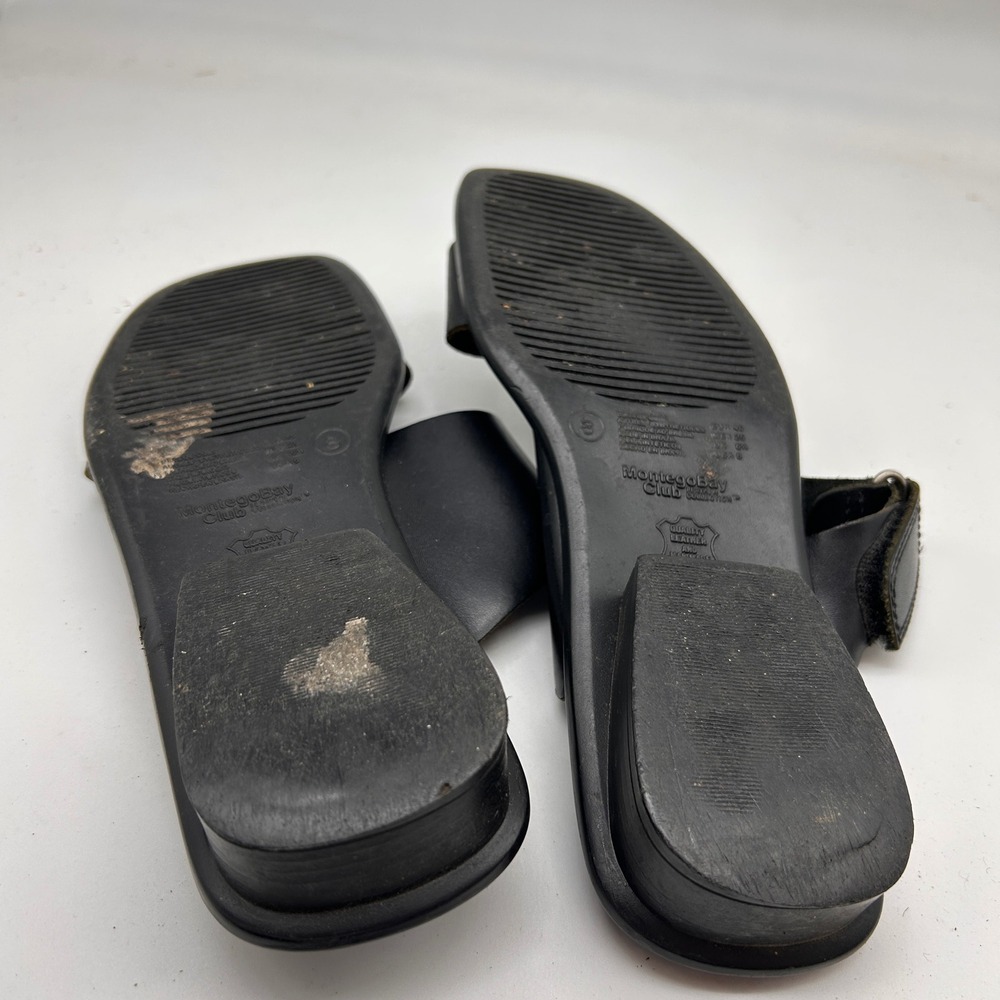 Montego Bay Club Womens Black Leather Slide Sandals Square Toe Low Heel Size 8 - Picture 5 of 7
